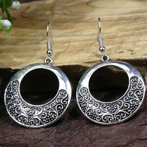 Any 4/$25! Antiqued Gunmetal Boho Circle Dangle Earrings